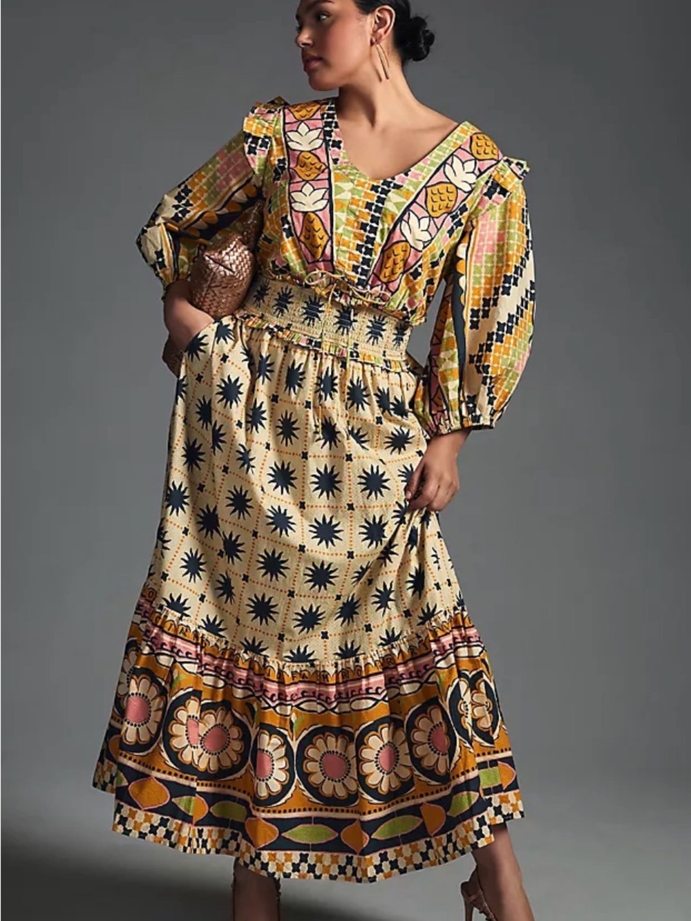 Farm Rio - Bohemian Floral Maxi Dress in Yellow and Pink
